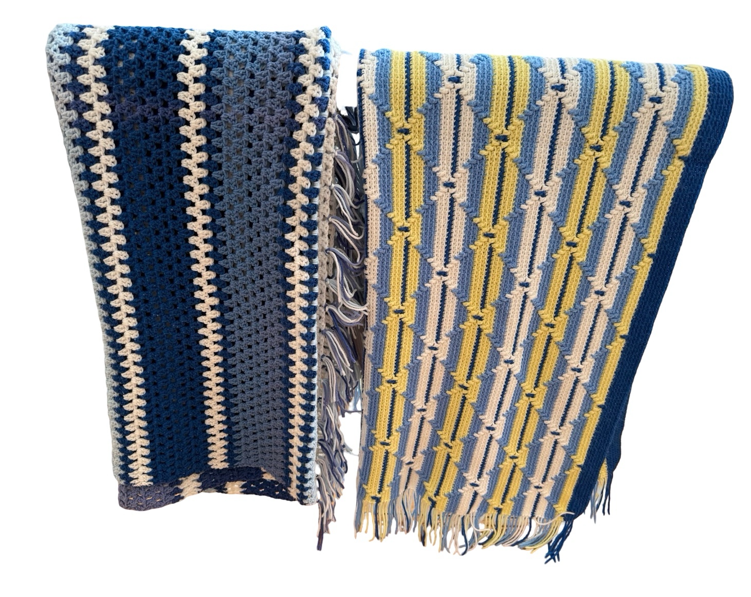 Two Blue Knitted Throw Blankets