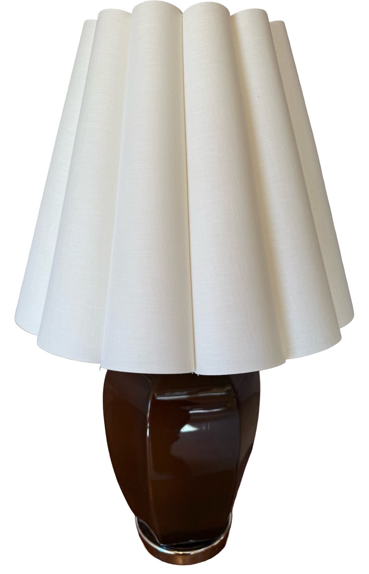 Brown Ceramic Lamp with Wavy Lamp Shade