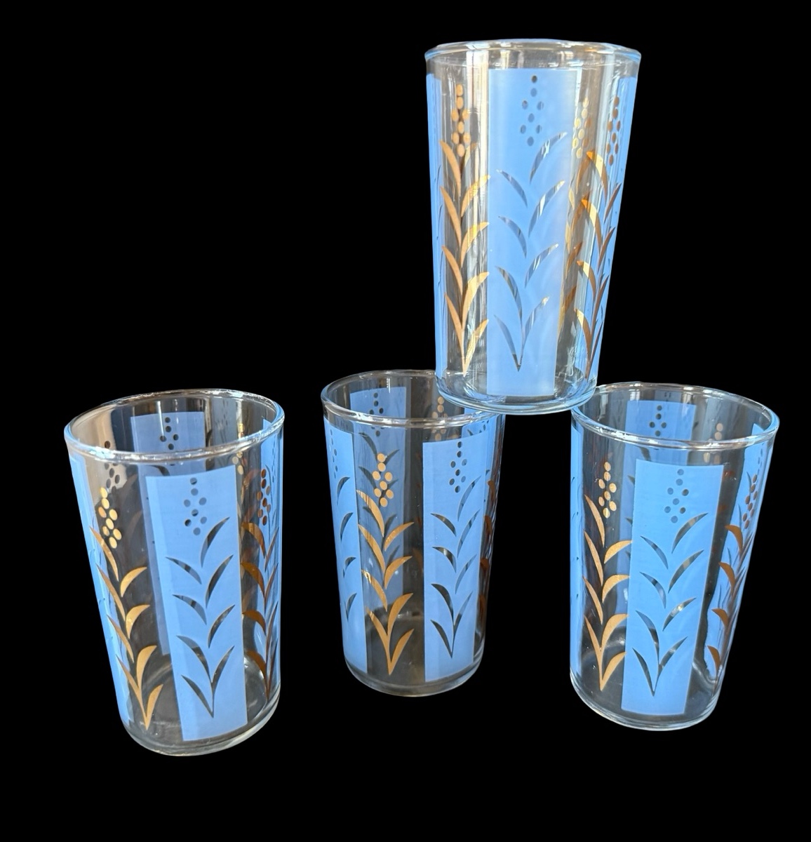 Vintage Mid Century Blue & Gold Juice Glasses