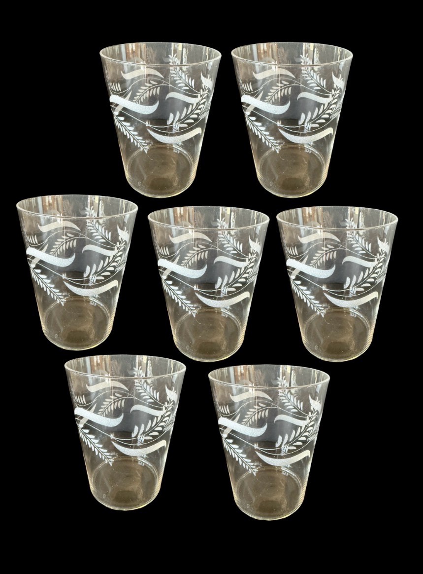 Vintage Clear & White Juice Glasses