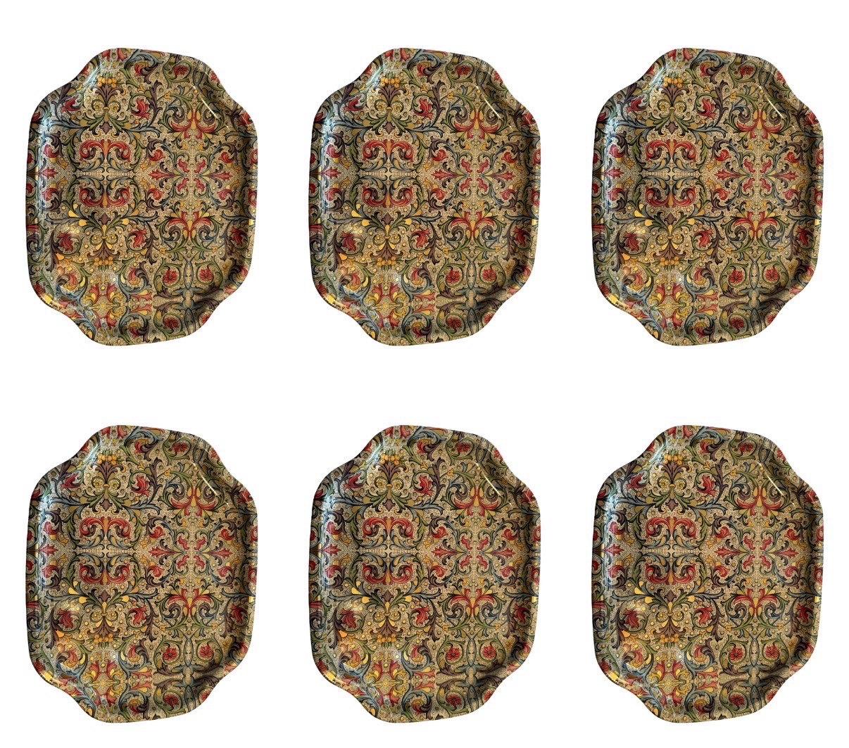 Set of 6 Vintage Elite Metal Trays