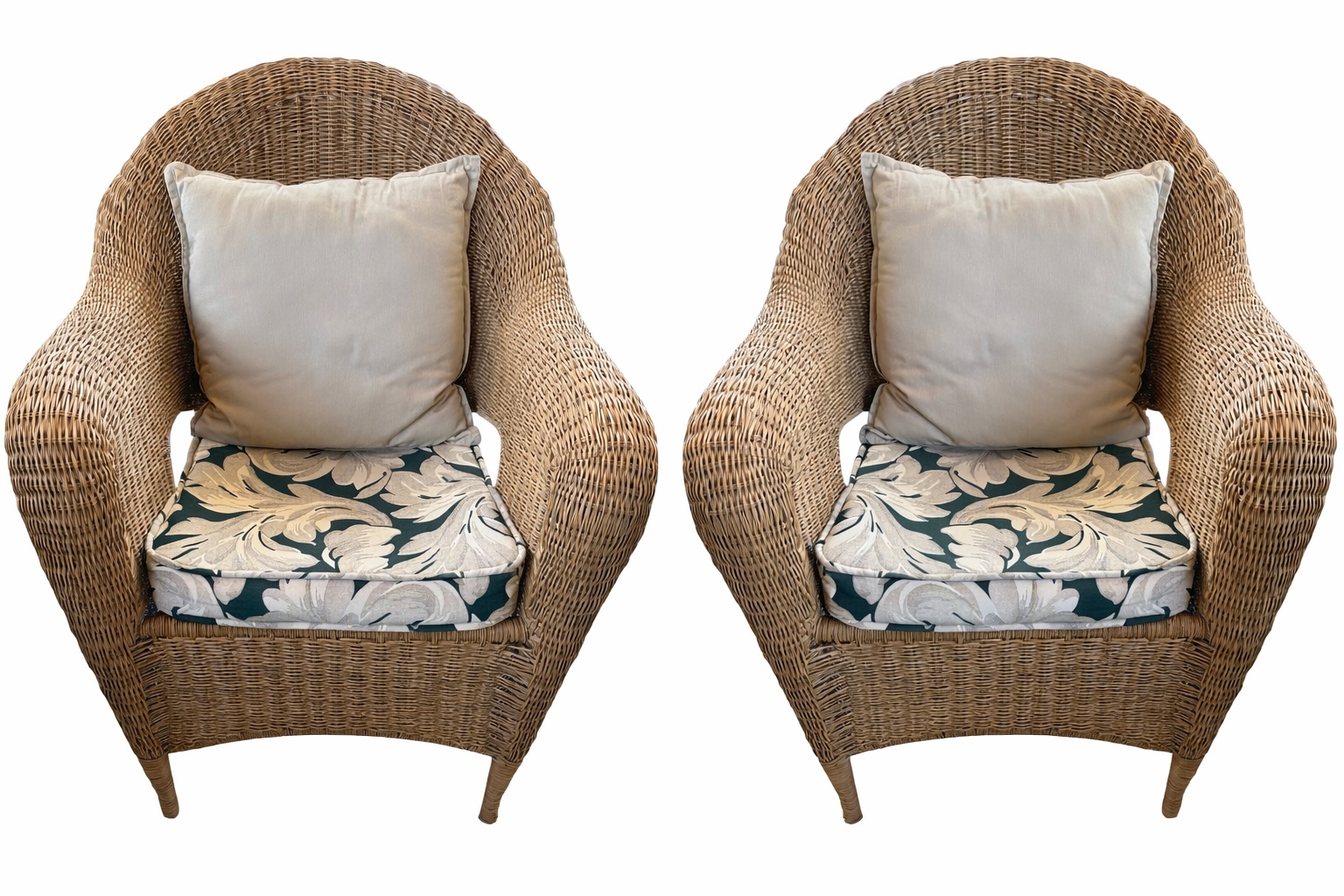 Pair of Outdoor Brown Resin Wicker Chairs