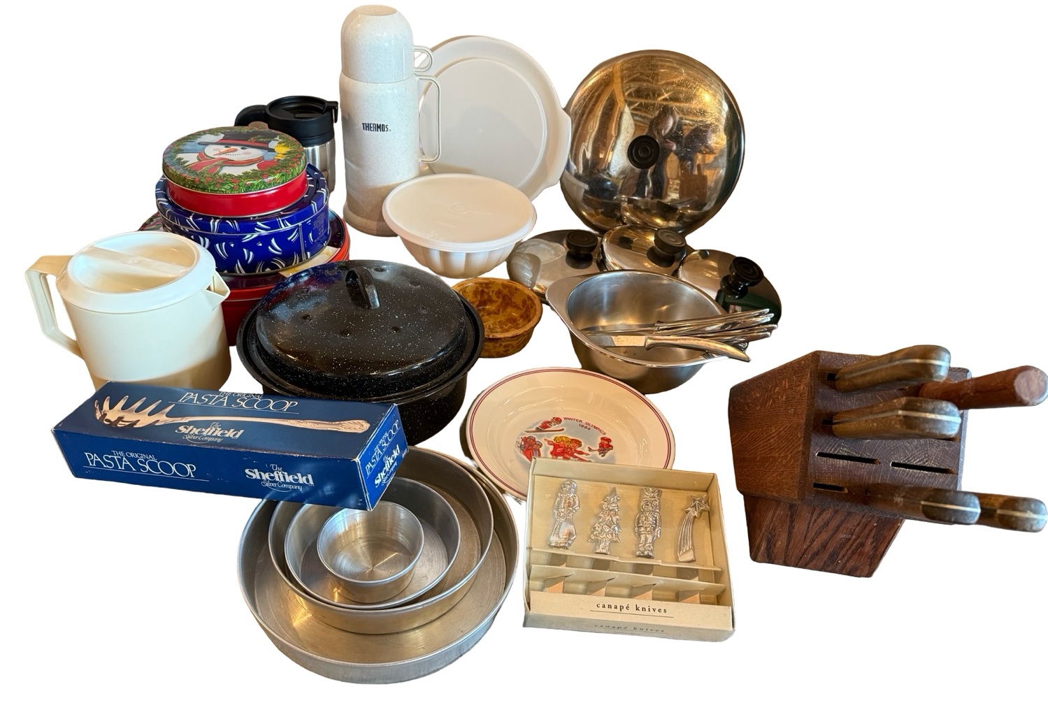 A Variety of Kitchen Items - Dishes, Knife Set, Pot & More