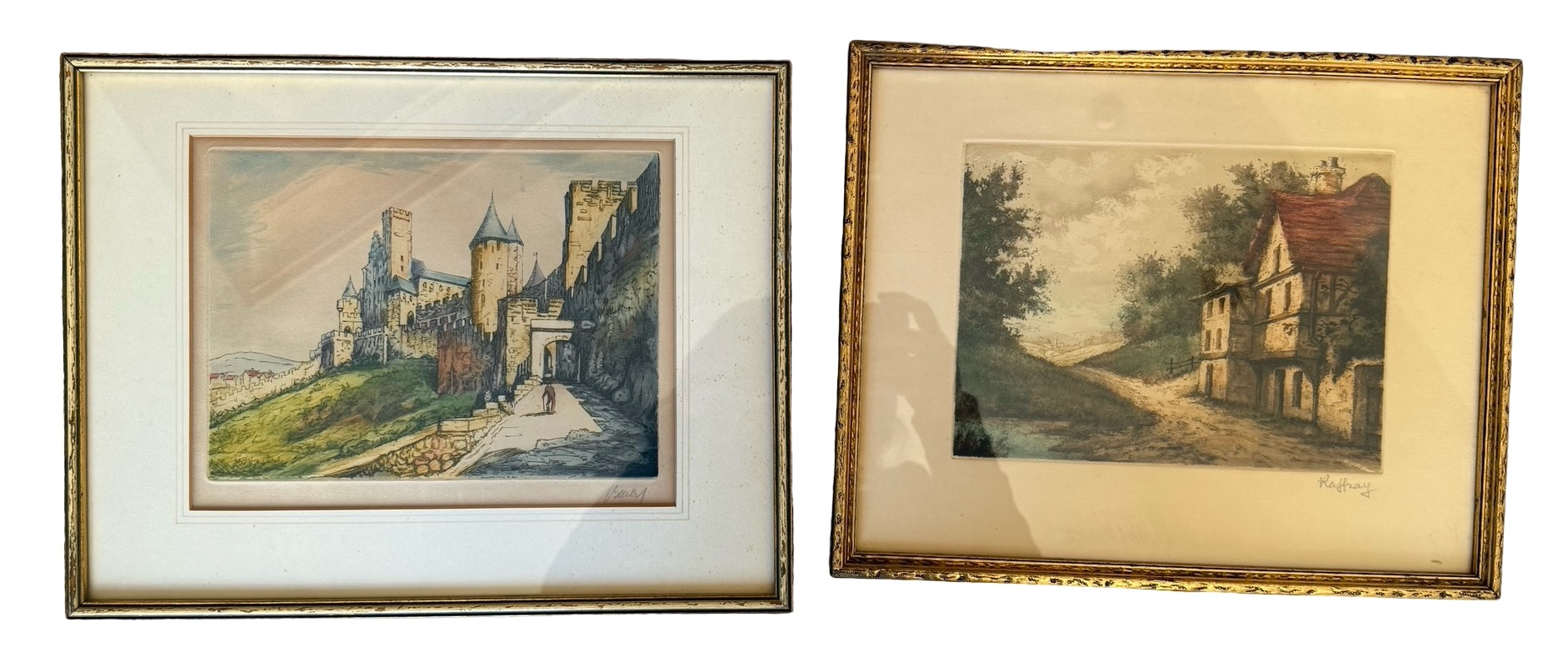 Two Vintage Colored Etchings