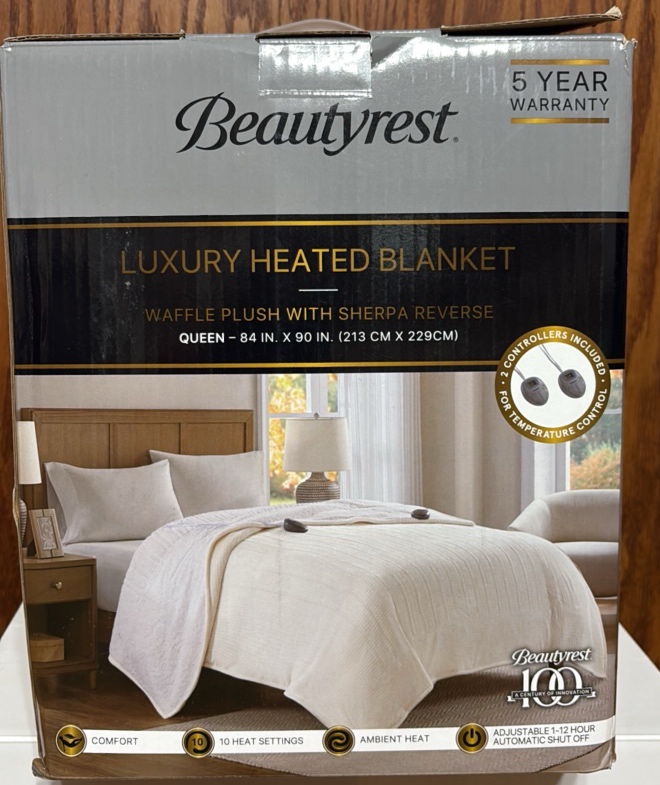 Beautyrest luxury heated blanket queen size waffle, plush with Sherpa, Retail $80 reverse two controllers included for temperature control 84“ x 90“