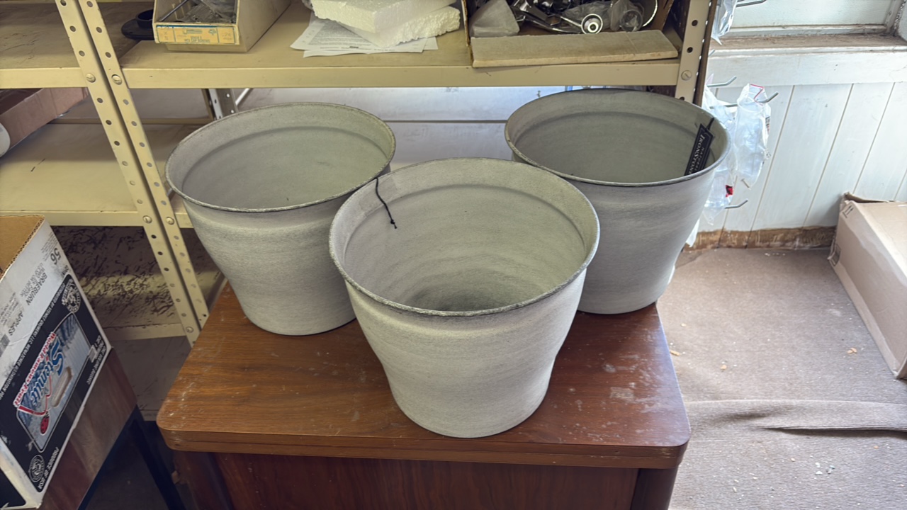 Three 12-Inch IronStone Pots, Timerbline Pearl ColorGreat for Indoor or Outdoor Use, Gardens and Flowers, Triple Coated for Lasting Finish