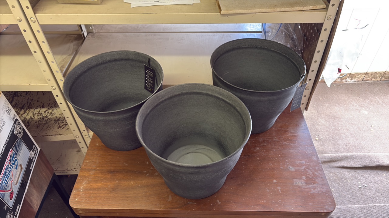 Three 10-Inch IronStone Pots, Timberline Slate Color, Great for Indoor or Outdoor Use, Gardens and Flowers, Triple Coated for Lasting Finish