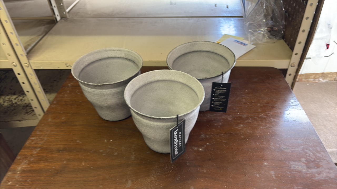 Three IronStone Pots, 6-Inch, Gray Color, Outdoor and Indoor Use, Sturdy Material, Good Quality, Triple Finished Coating, Great for Gardens and Flowers