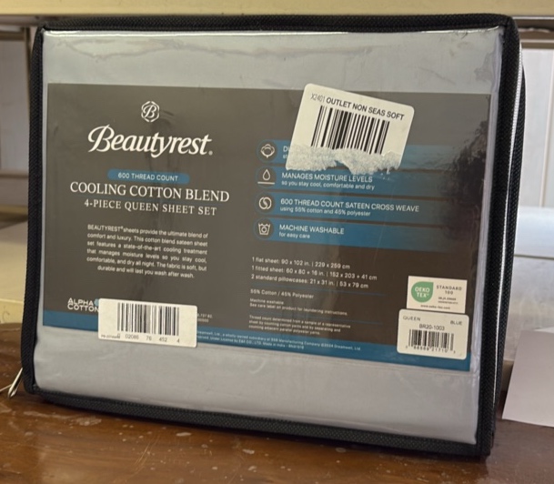 Beautyrest Cooling Cotton Blend 4-Piece Queen Sheet Set, 600 Thread Cotton Blue Color, BR20-1003