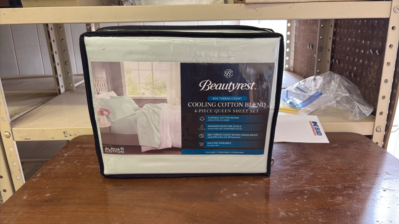 Beautyrest Cooling Cotton Blend 4-Piece Queen Sheet Set, 600 Thread Cotton Light Green Minty Color, BR20-1003