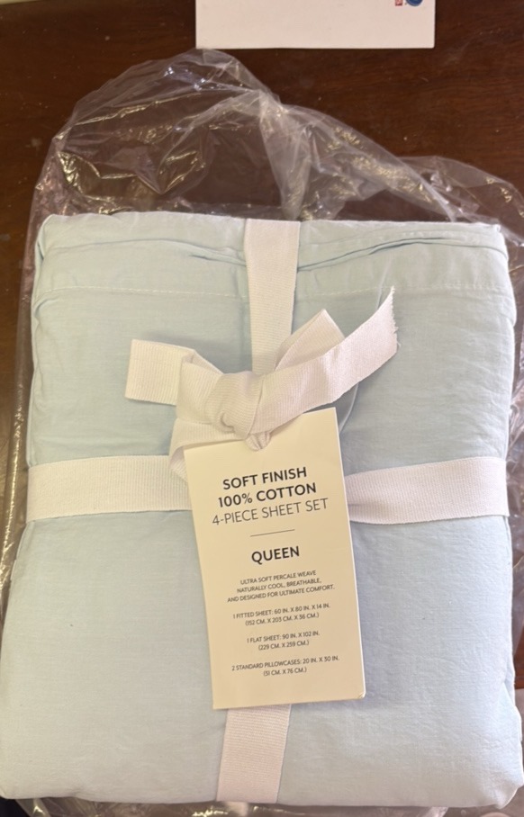 Four Piece Sheet Set Light Blue Color, 100% Cotton Queen Sized, Two Standard Pillow Cases Included OEKO TEX Standard 100