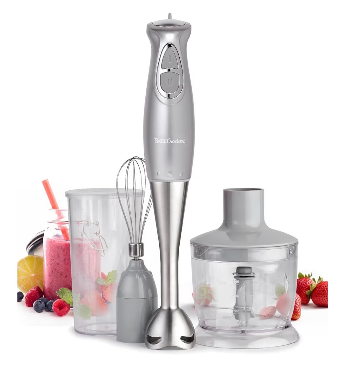 BettyCrocker Immersion Blender 3 in 1 blend, whip, mix, and chop
