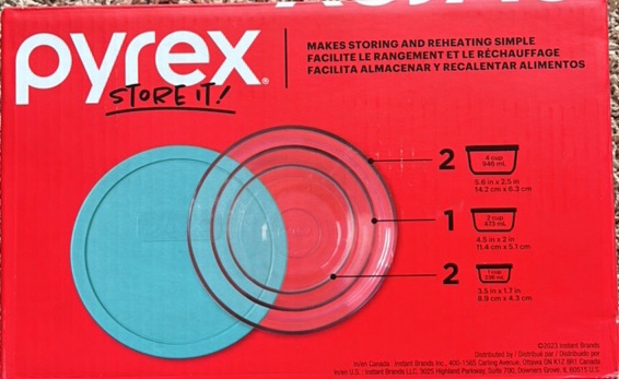 Pyrex 10-Piece Glass Food Storage, Round, Two 4-Cup, one 2-cup, Two 1-Cup With Lids