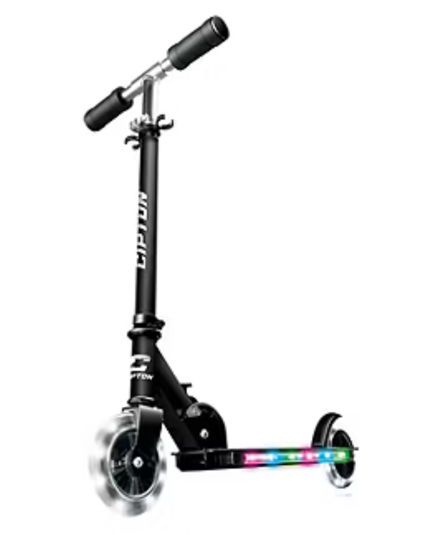 Cipton LED Light-Up Folding Scooter  age is five and up  4 inch wheels  supports 110 pounds  retail $60