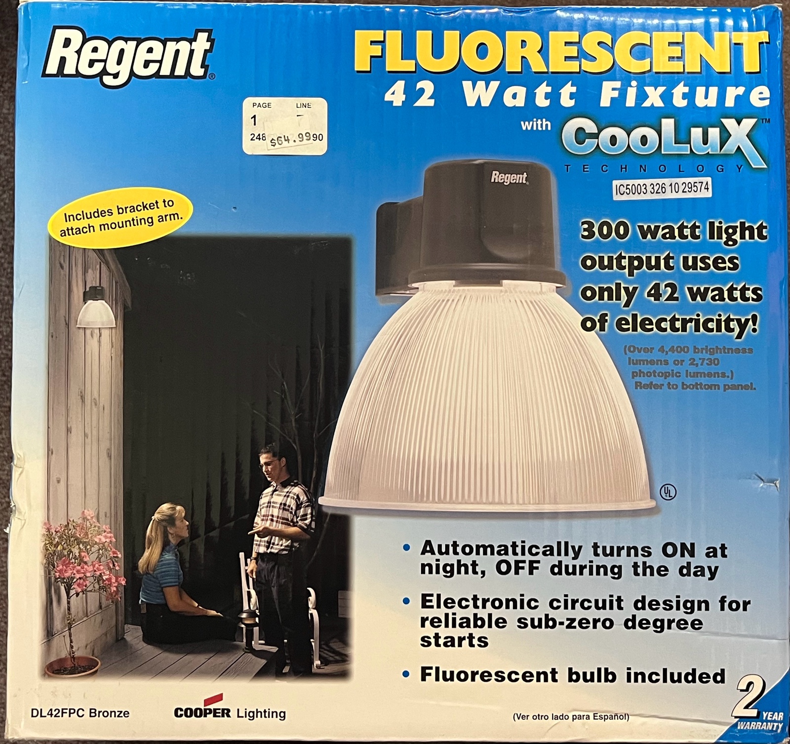 Regent DL42FPC Bronze Outdoor Dusk to Dawn Fluorescent light fixture featuring CooLux technology
