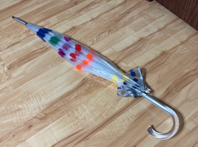 Colored Polka Dot Umbrella, Clear Plastic Material, Solid Handle