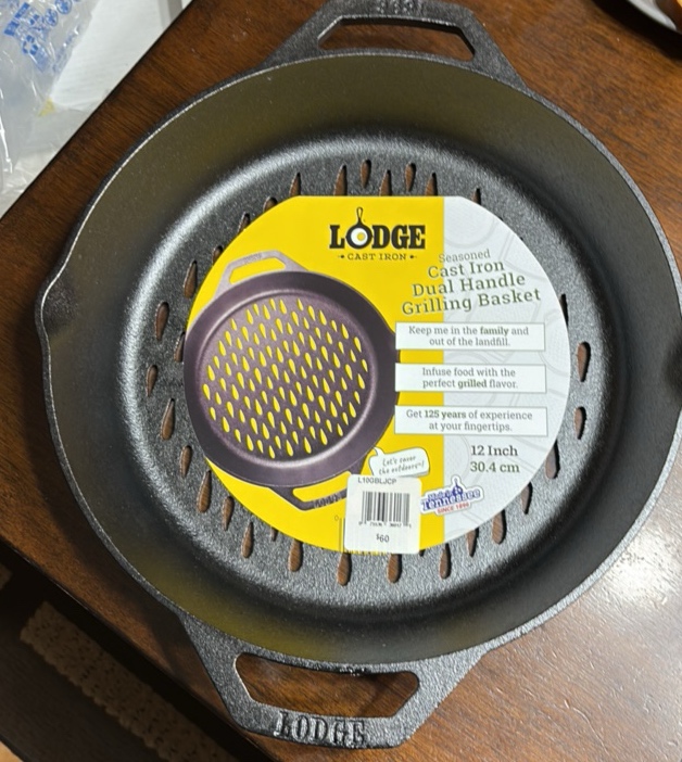 Lodge Cast Iron Dual Handle Grilling Basket, Infuse Food With Grilled Flavor 12 Inch Size