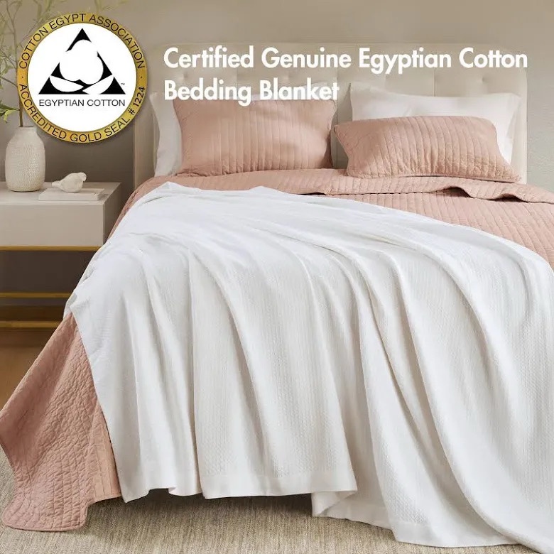 FullQueen  Madison Park 100% Certified Egyptian Cotton Blanket  White  Retail $100