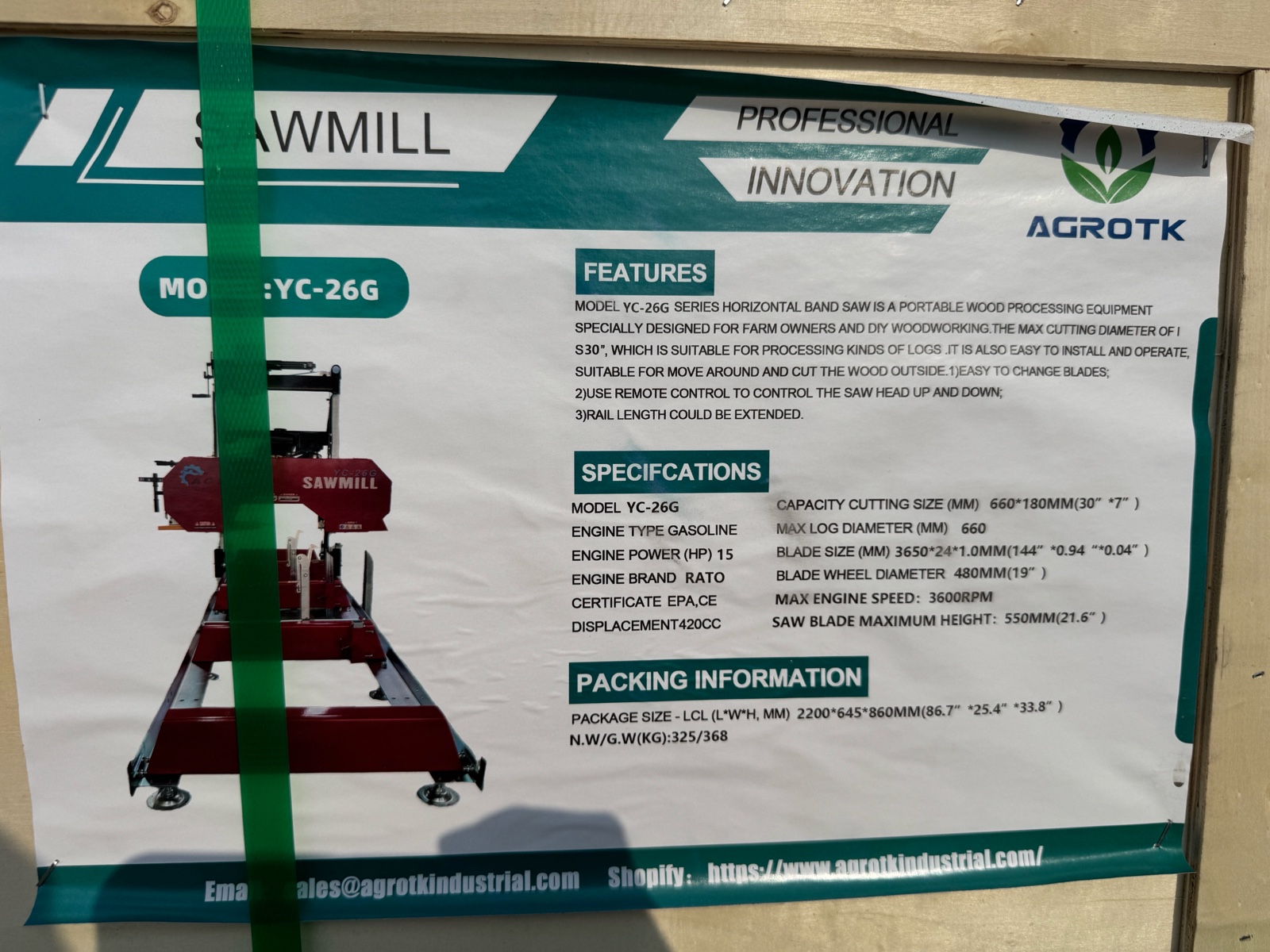 Portable Sawmill - AGT - 2026 - Unused - YC-26G