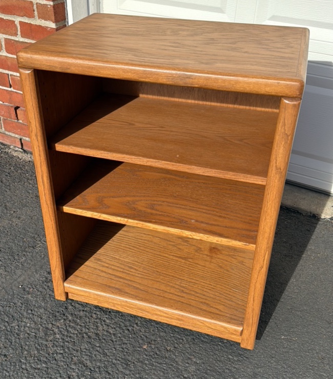 Oak stereobook case cabinet on wheels with adjustable shelves