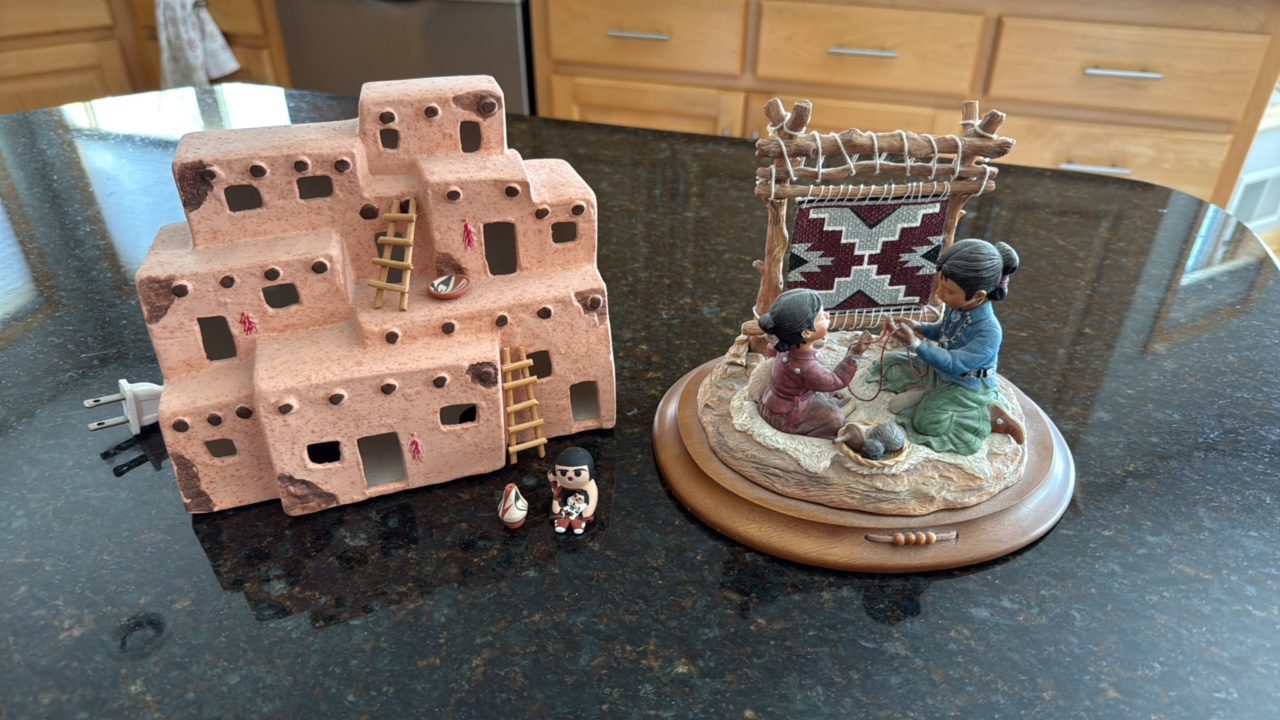 Signed piece from the Spirit Trail Navajo Native American Heritage collection plus a Lighted Adobe House