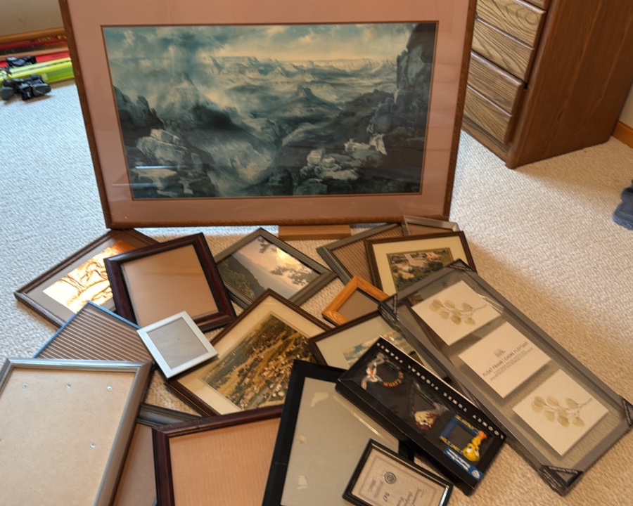 Collection of picture, frames of all sizes and shapes