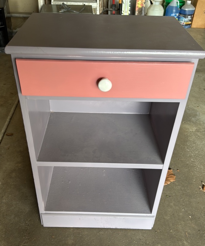 pink and purple painted nightstand