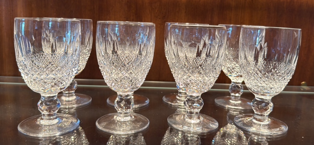 Eight pieces of Waterford Crystal wine glasses from the Colleen pattern