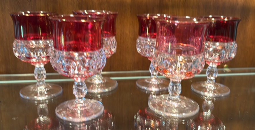 Kings Crown Flash Ruby-thumbprint goblets