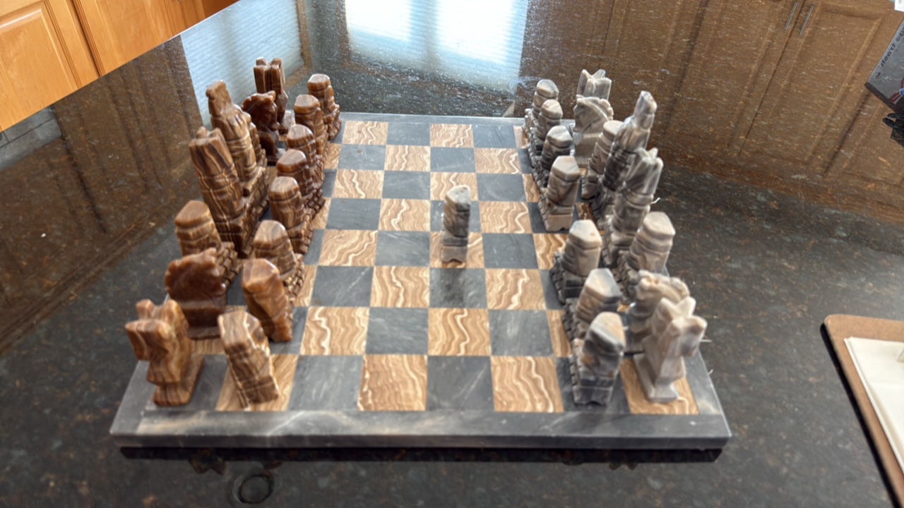 Aztec style chess set made in Onyx and marble