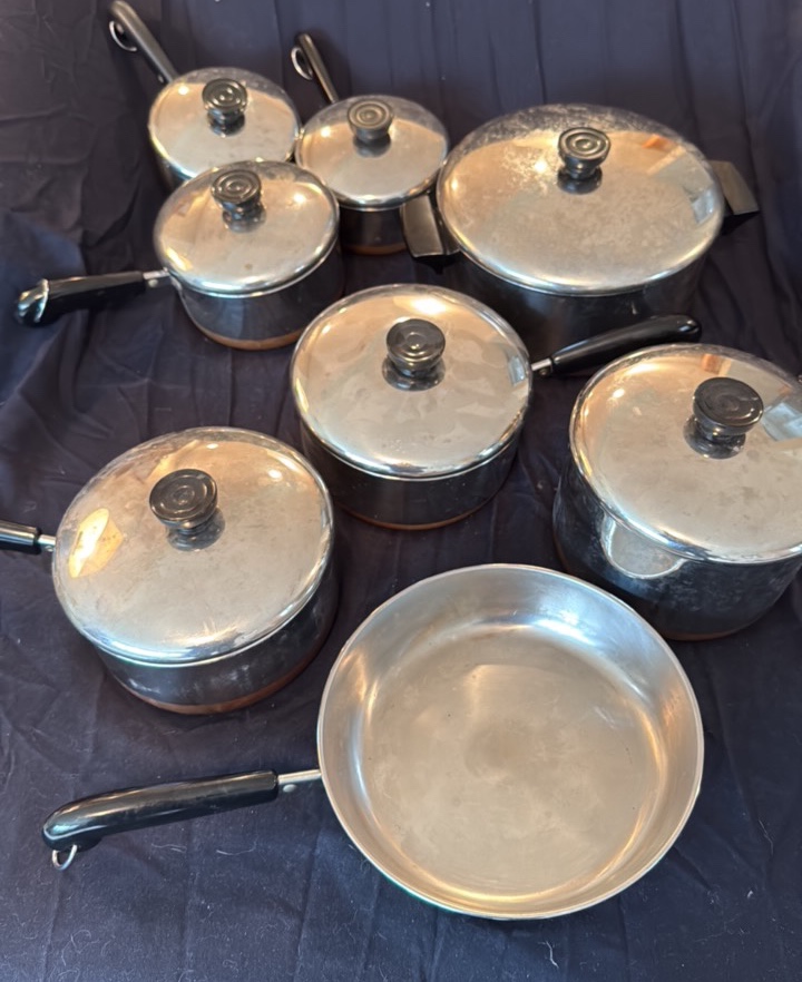 Revere Ware copper bottom pots with lids