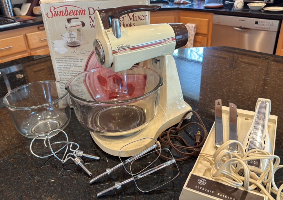 Sun beam Deluxe master mixer with dough hooks plus a GE electric slicing knife