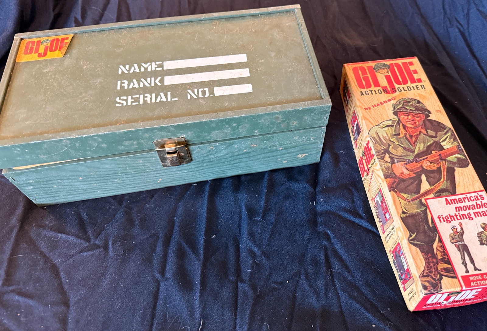 vintage GI Joe doll, clothes, and case
