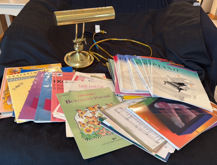 piano lamp and sheet music for your enjoyment