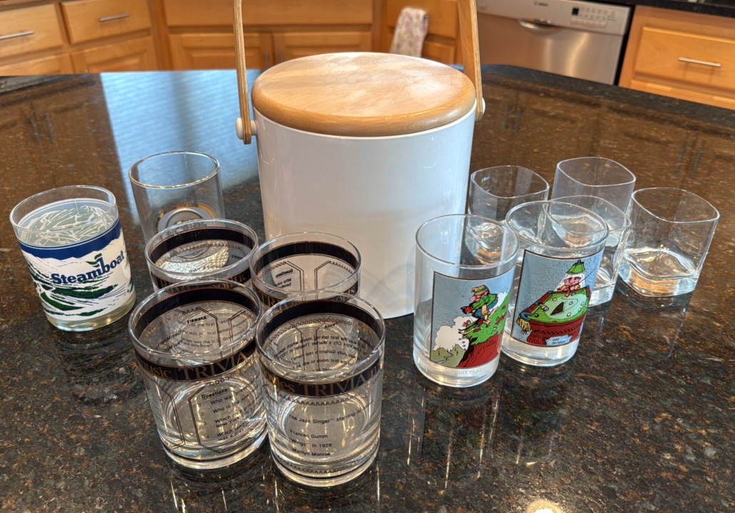 Bar glasses and ice bucket