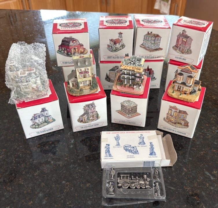 The Americana figurine collection along with the pewter collection in boxes