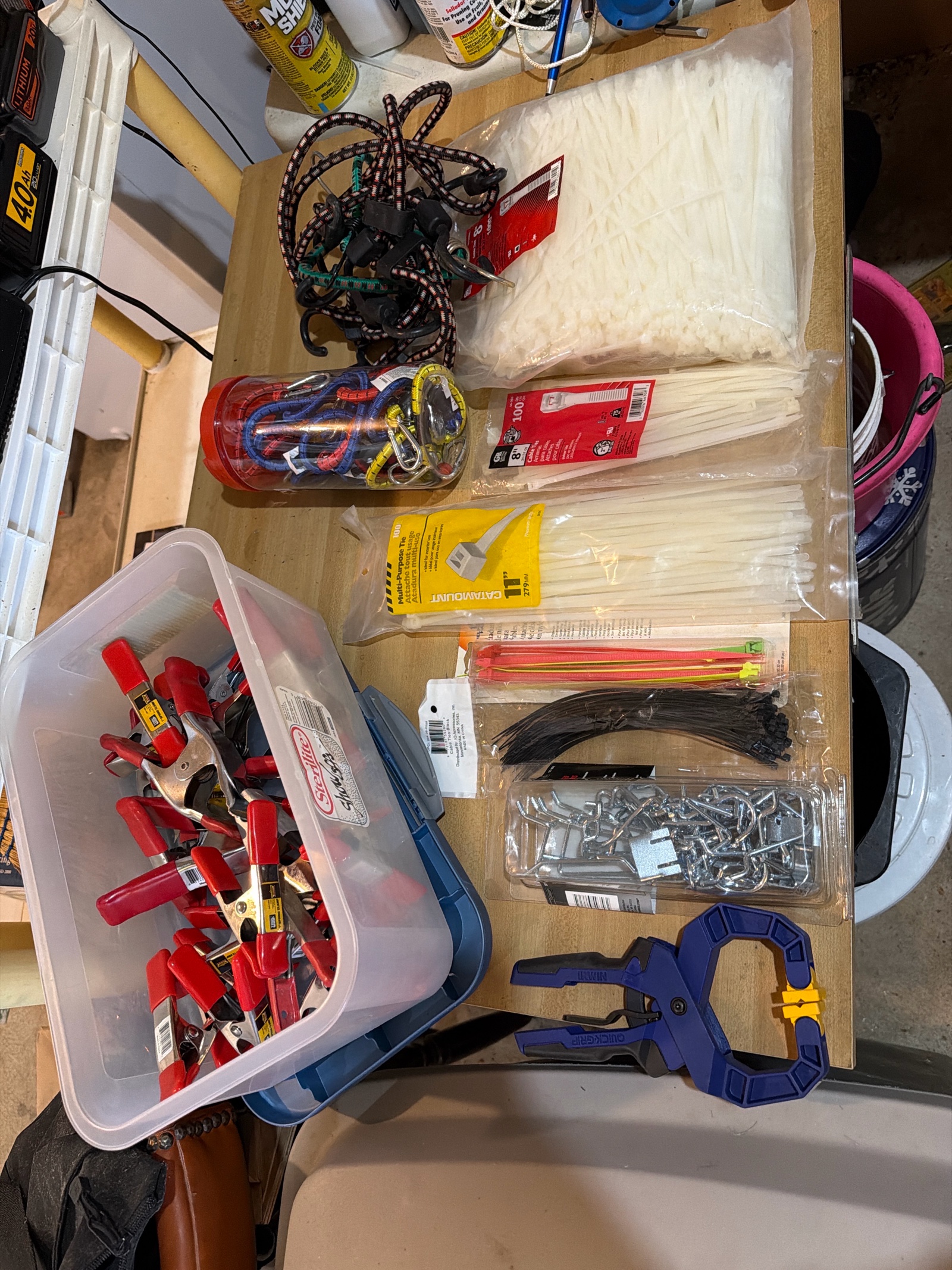 Large Clamp, Zip Tie & Bungee Cord Lot  1000ct Cable Ties, Spring Clamps, Hooks & More