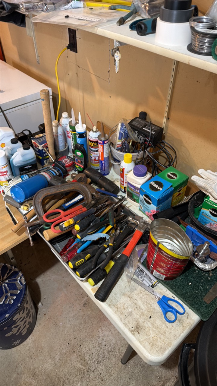 Mixed Tool & Garage Lot  Hammers, Hand Tools, Adhesives, Hardware & More