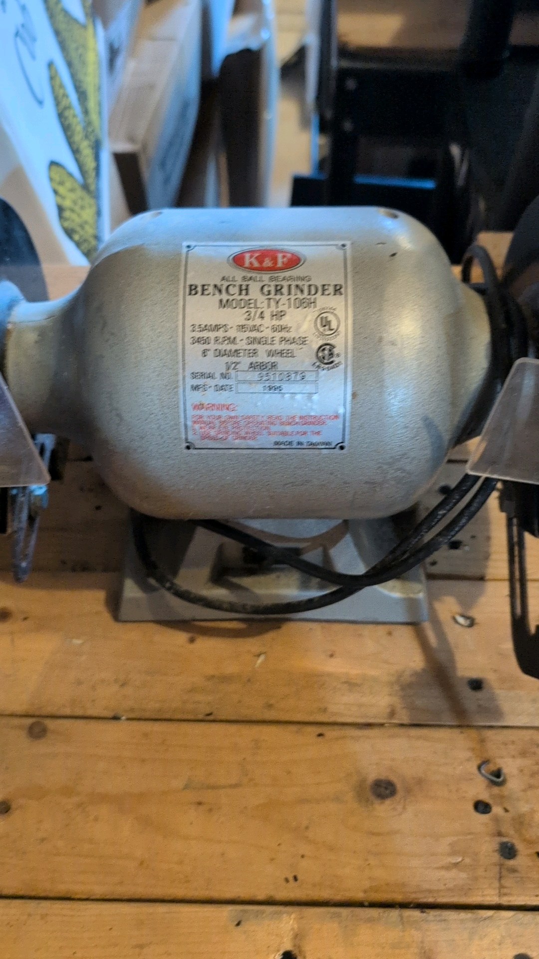 k&f all ball bearing bench grinder model ty-106h 34 horsepower
