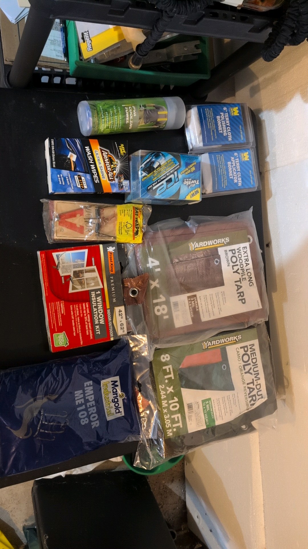 tarps polishing cloths, polish cooling towel, rat, trap, insulation kit and more