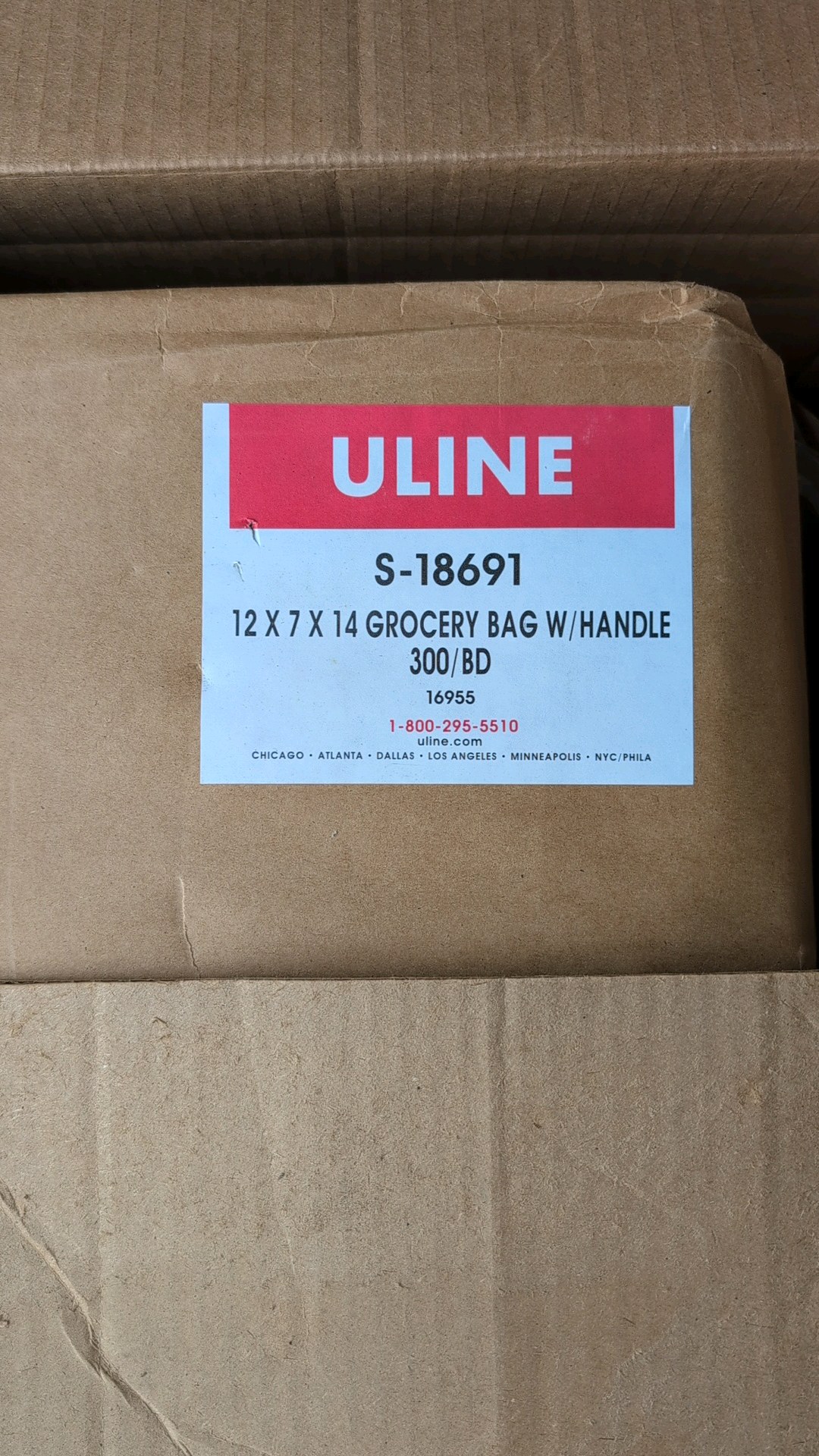 New unopened Uline grocery bags with handles