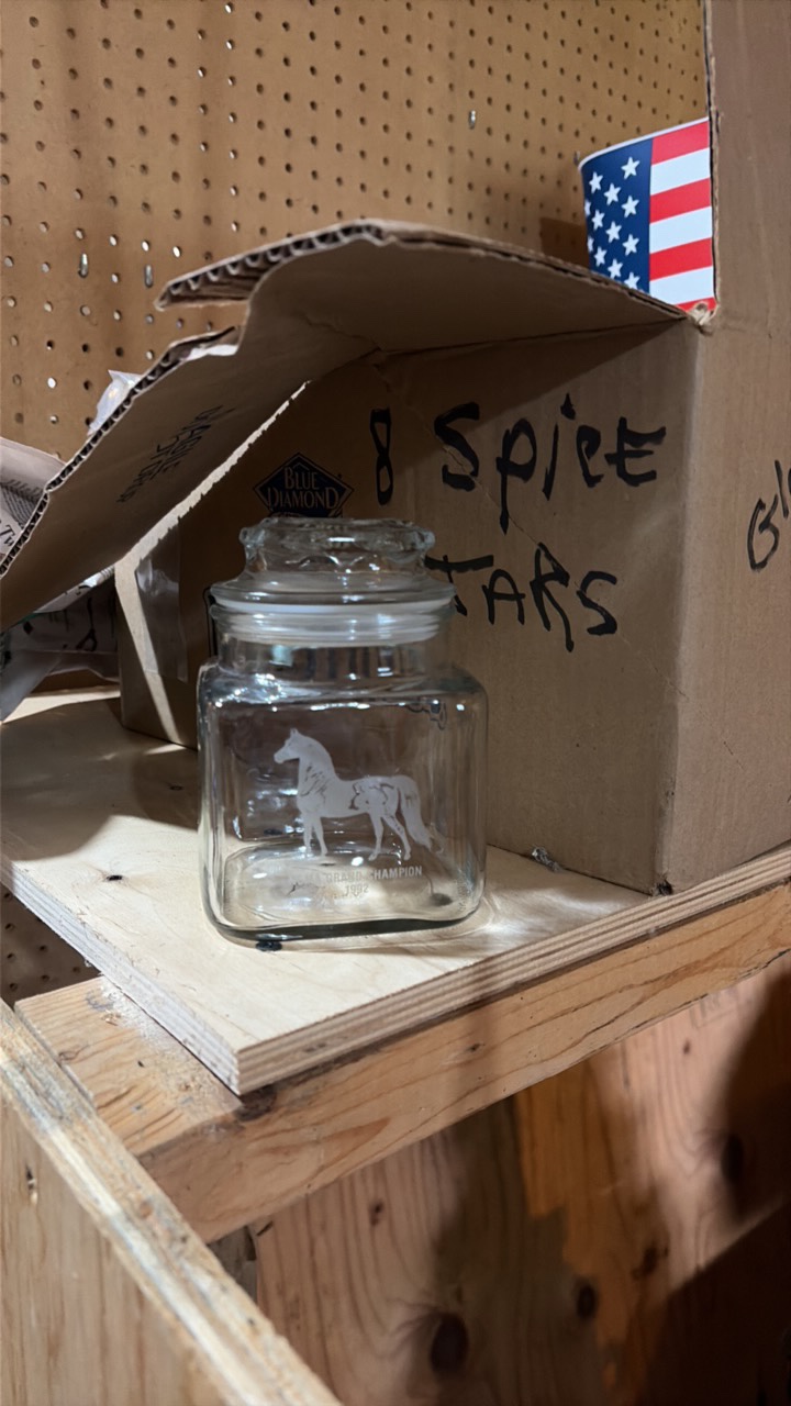 Box of eight glass spice jars