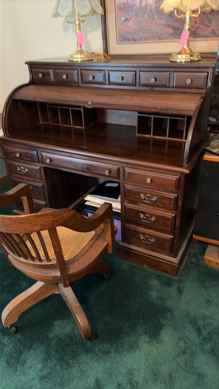 vintage wooden desk and chair