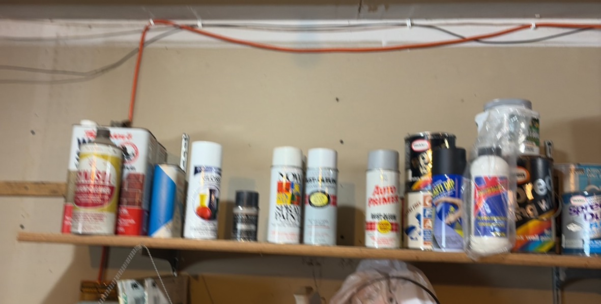 contents of shelf including various gloss and enameling liquids