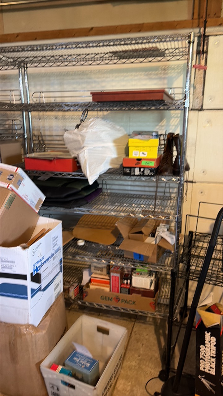 two rolling metal racks, customizable shelves