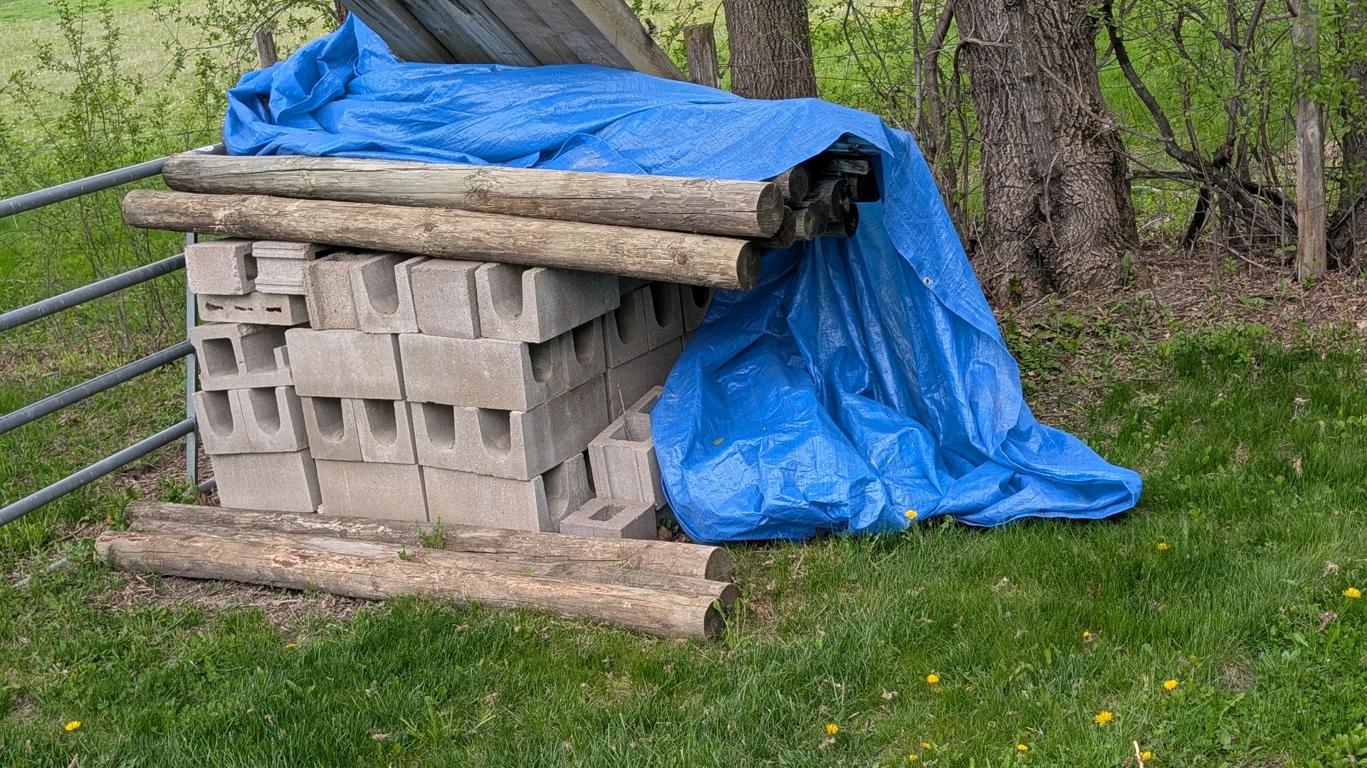 Concrete blocks & wooden posts