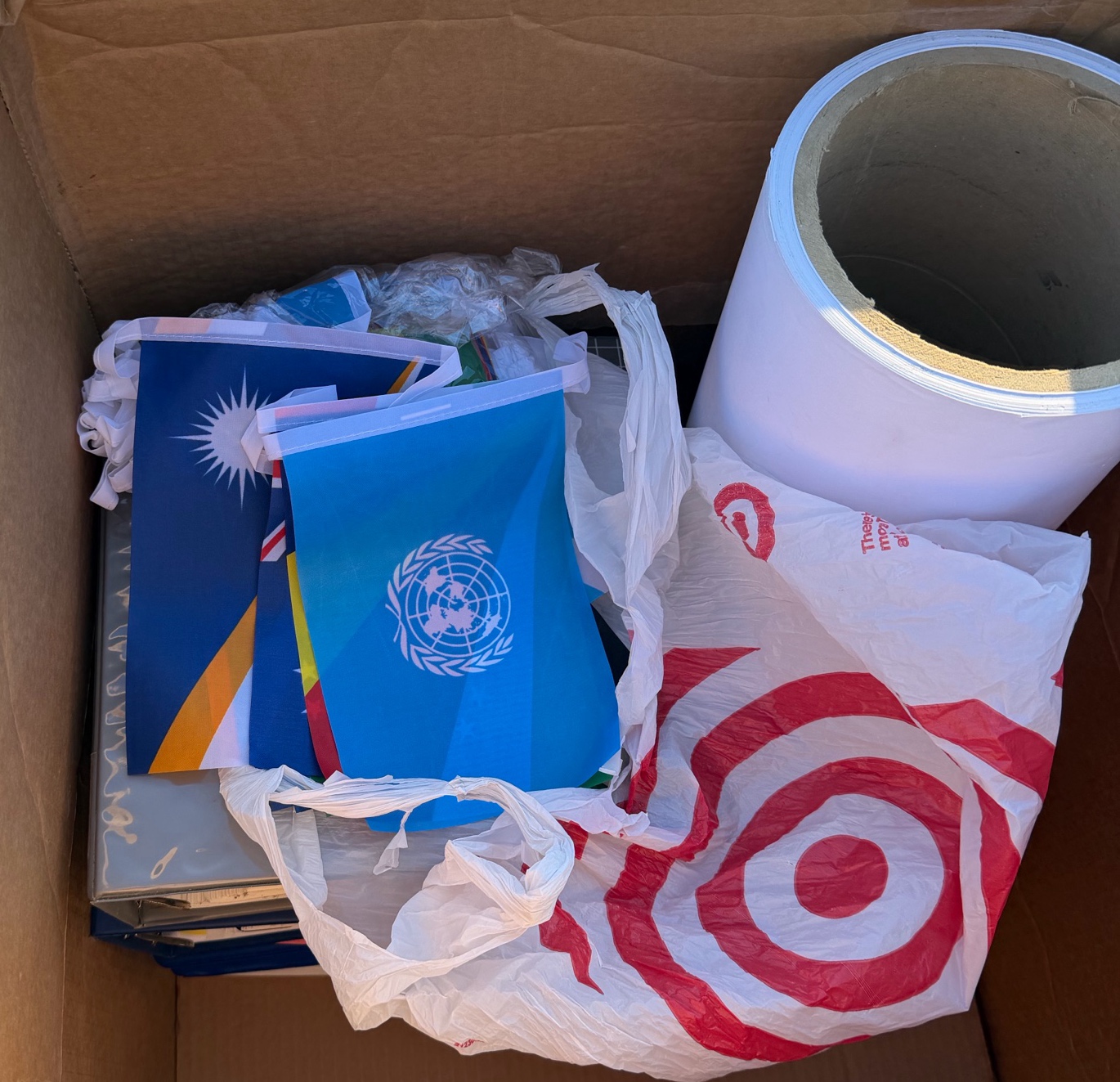 curriculum, art paper, and various flags