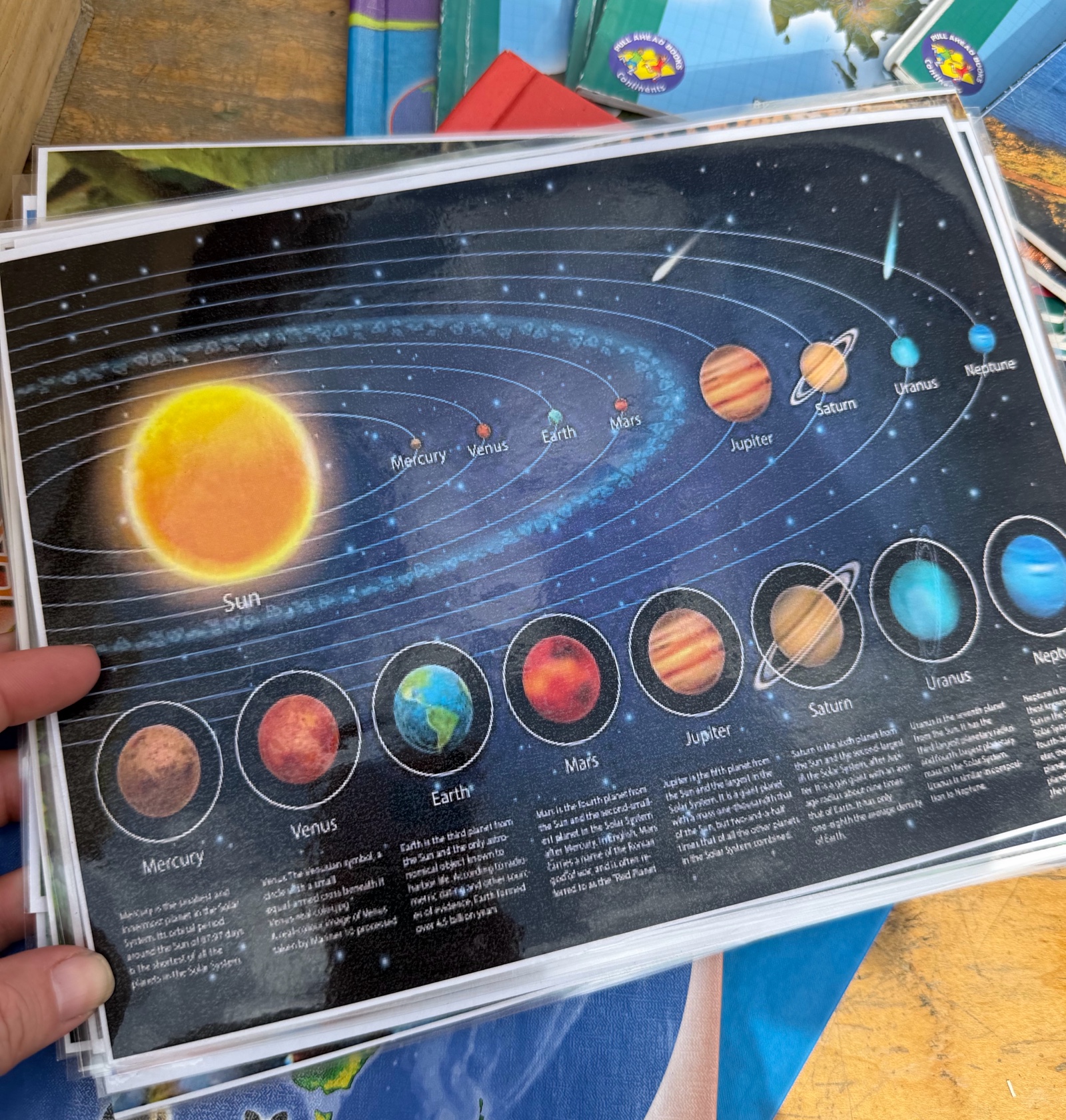 Science books and flashcards