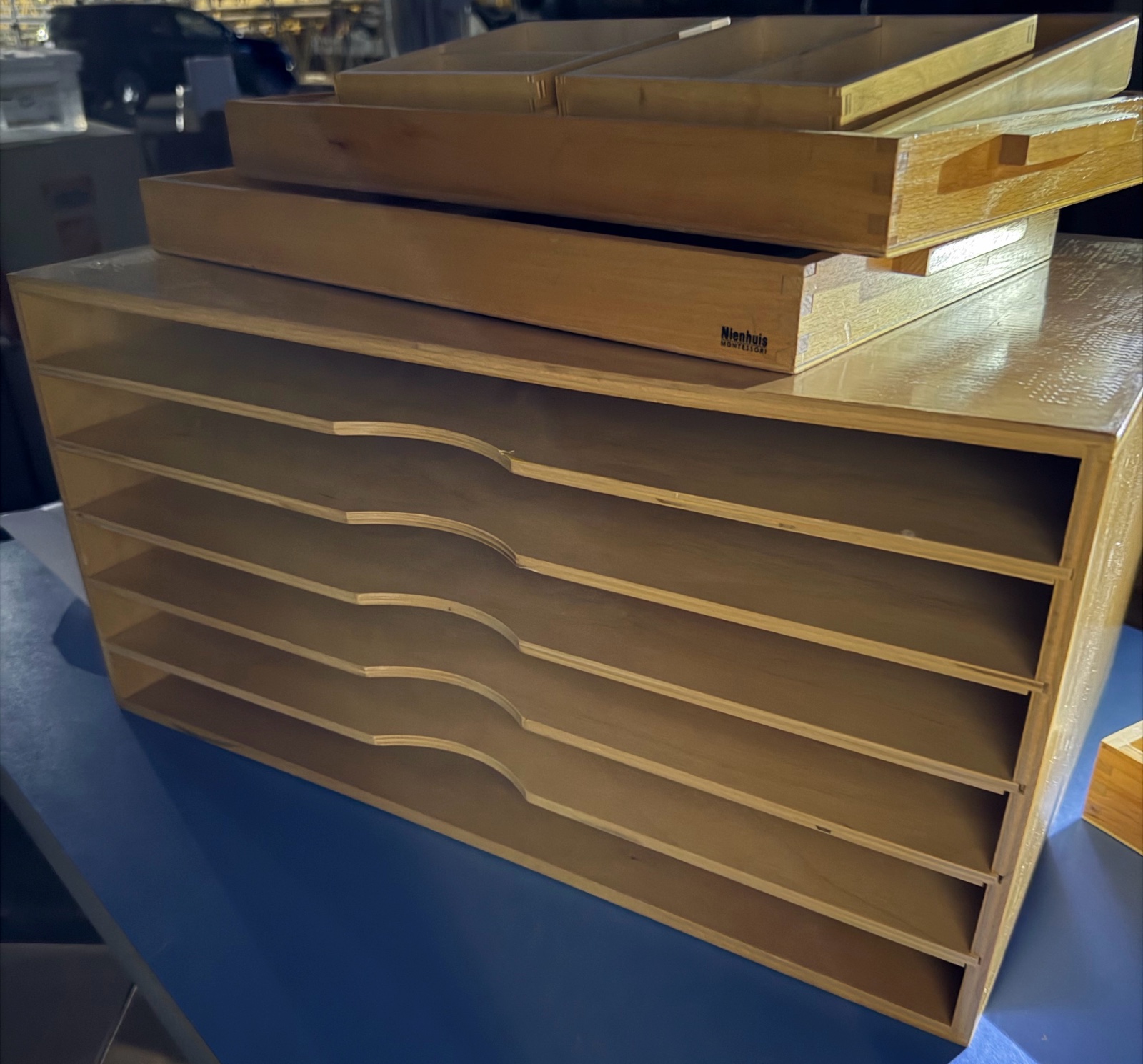 Wood Montessori storage boxes