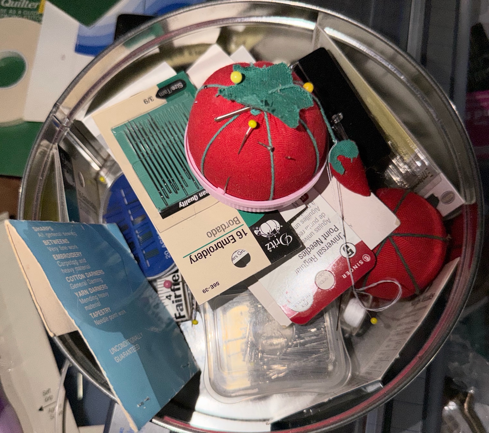 Needles thread, thimbles, elastic and sewing supplies